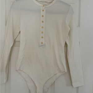 Reformation Cream Long-Sleeve Henley Bodysuit